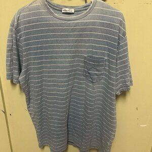 Peter Millar Blue and White Striped pocket t shirt size XL. Missing size tag